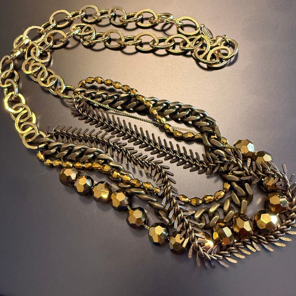 A.V. Max Mixed Metal Beaded Layered Gold Tone Necklace